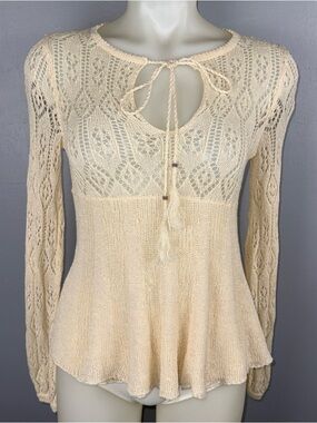 Free People Babydoll Top Small Ivory Angel Days Crochet Knit Bohemian Y2K *READ
